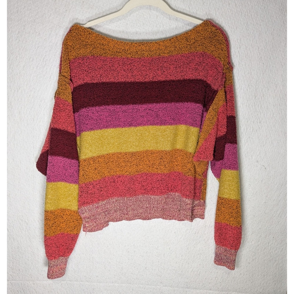 Free People Women Striped Knit Sweater Pink Orange Yellow Boat Neck Medium - Picture 2 of 4